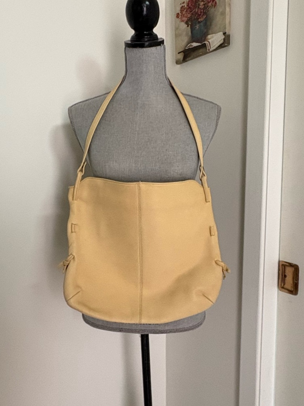 Soft Butter Yellow Leather Shoulder Bag with Side Knot Detail